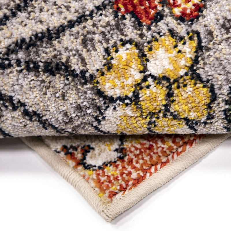 Wildon Home Adoniah Floral Multi Light Grey Stain Resistant Area Rug